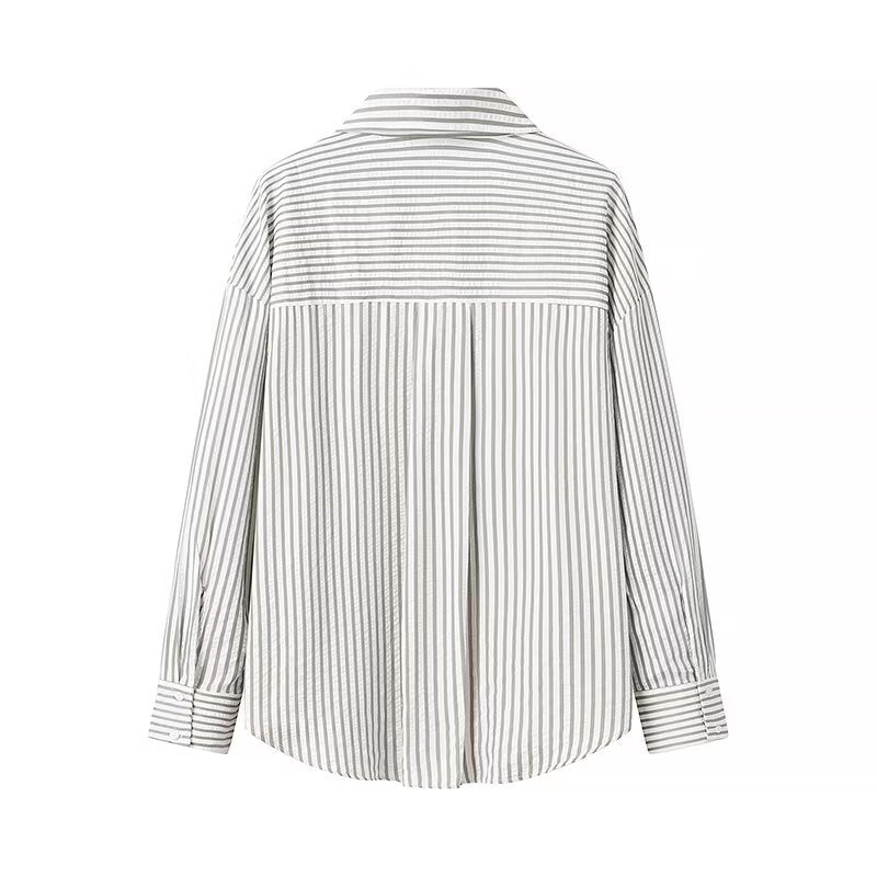 Autumn Women Long Sleeve Loose Casual Striped Shirt