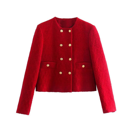 Women Clothing Autumn Winter Graceful Fashionable Texture Double Breasted Coat