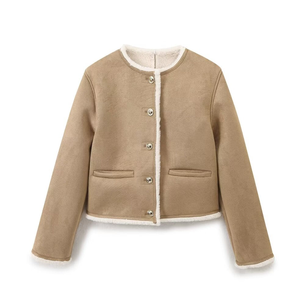 Autumn Metal Button Decoration Double Sided Jacket Women Clothing Khaki