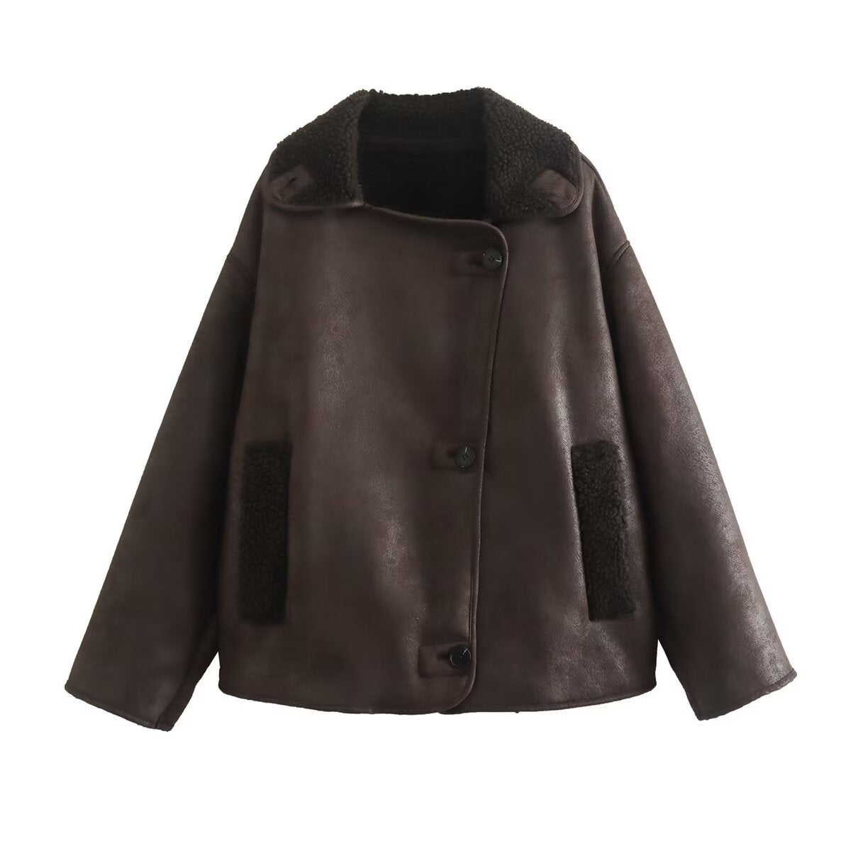 Autumn Winter Elegant Collared Gilding Double Sided Loose Jacket Warm