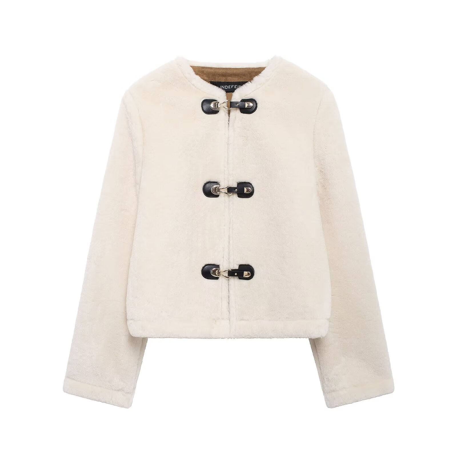 Women Clothing Autumn Winter Double Sided String Button Jacket Coat Ivory