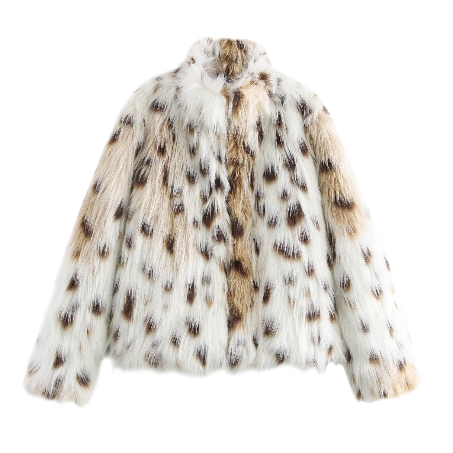 Autumn Winter Series Artificial Fur Effect Stand Collar Long Sleeve Women Coat Multi