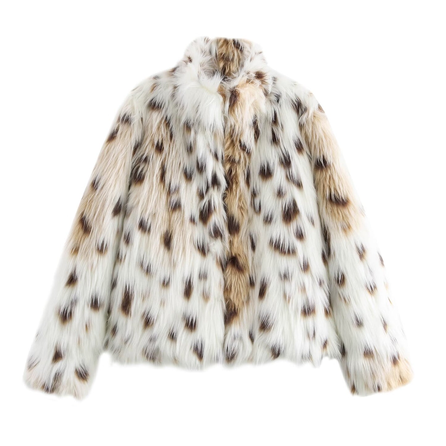 Autumn Winter Series Artificial Fur Effect Stand Collar Long Sleeve Women Coat