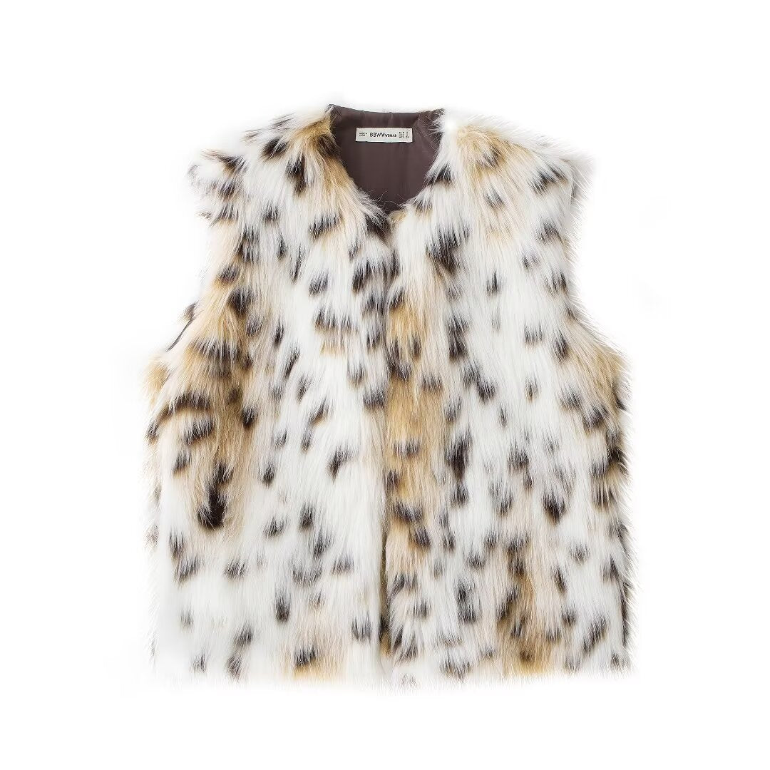 Autumn Winter Artificial Fur Effect Vest Loose Casual Sleeveless Top Women Multi