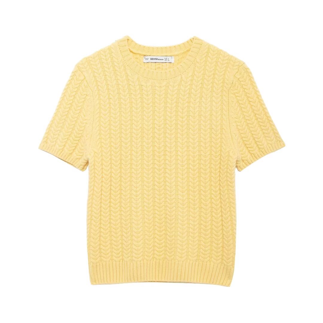 Women Clothing Fashionable Fashionable Wool Eight Strand Woven Top Yellow