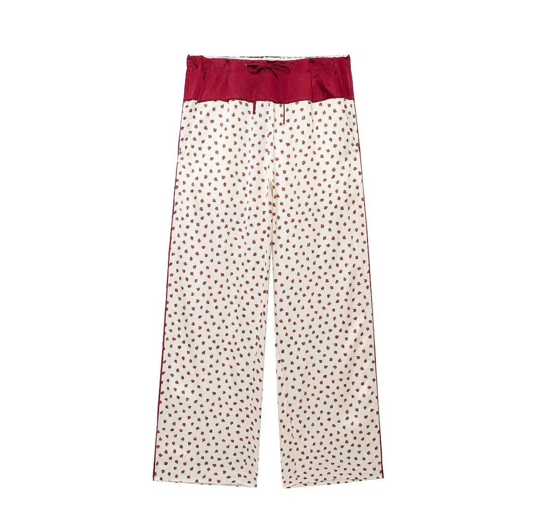 Autumn Women Casual Strawberry Printed Pajamas Pant Sets