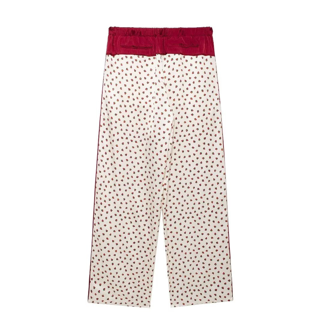 Autumn Women Casual Strawberry Printed Pajamas Pant Sets