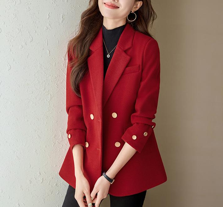 Red Woolen Blazer Women Spring Autumn Small Professional Office Mid Length Top