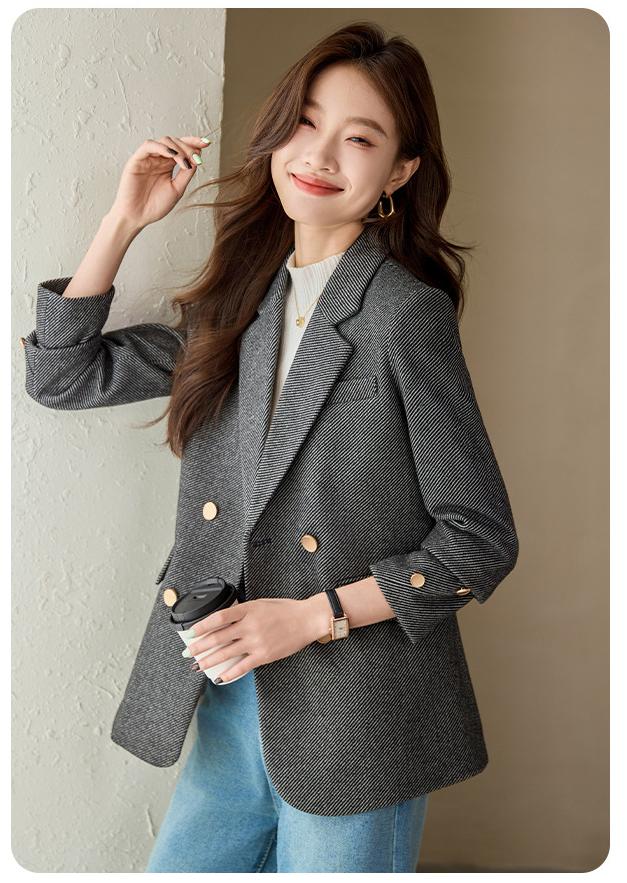 Red Woolen Blazer Women Spring Autumn Small Professional Office Mid Length Top Gray Suit