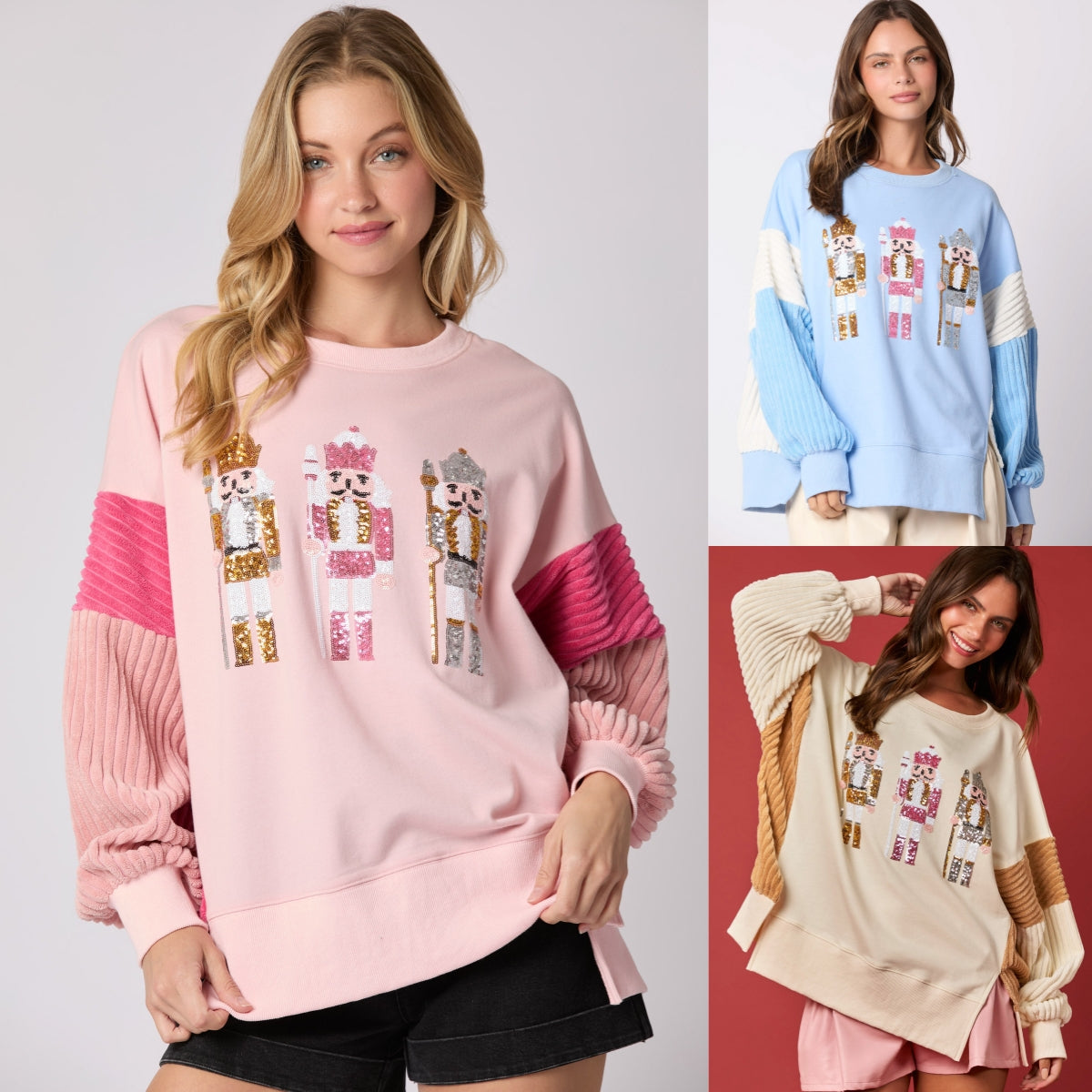 Fall Winter Arrival Women Clothing Christmas Soldier Sequined Top Multicolor Hoodie Women