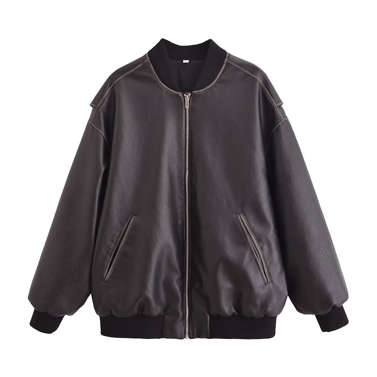 Women All Match Leather Loose Bomber Jacket