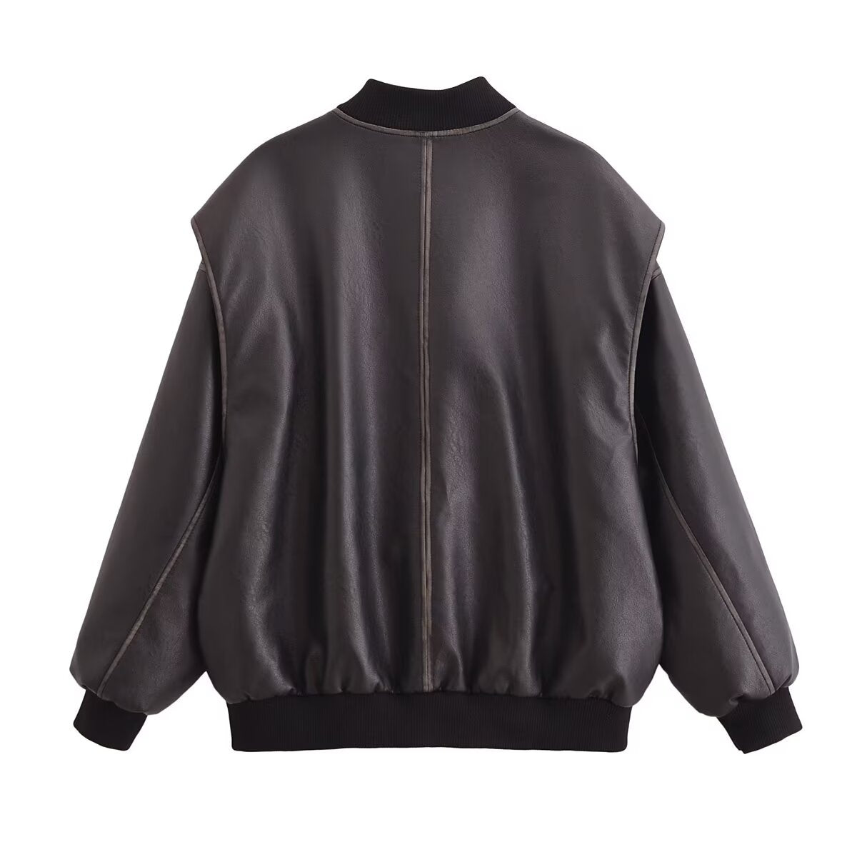 Women All Match Leather Loose Bomber Jacket