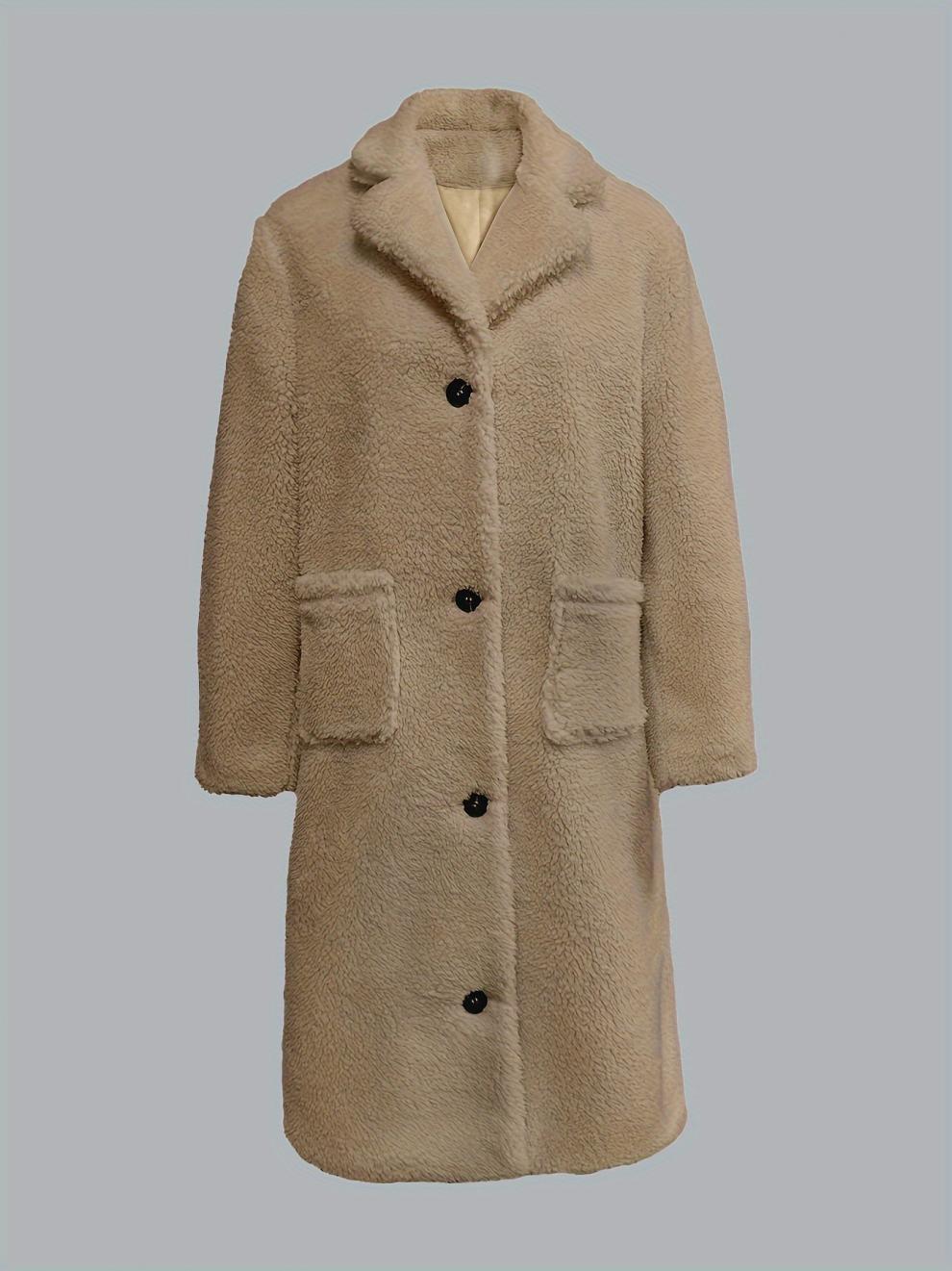 Autumn Winter Women Fur Collared Plush Coat Long Coat Camel