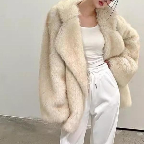 Toka Faux Fox Fur Fur Coat Women Mid Length Elegant Collared Loose Internet Plush Coat Yellow