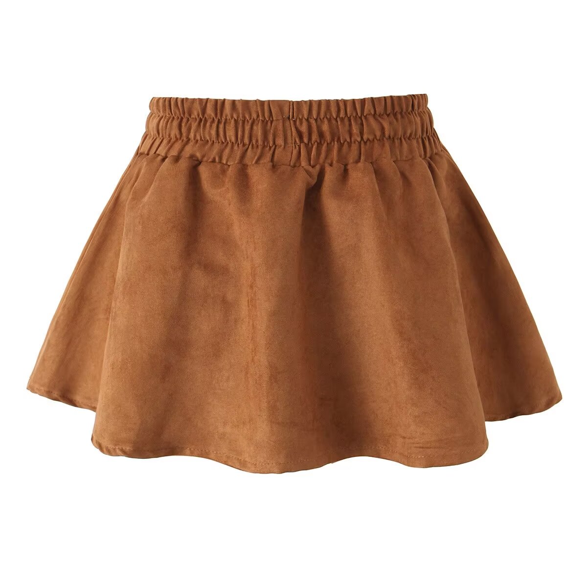 Retro Elastic Waist Suede Pettiskirt with Safety Pants Skirt Autumn High Waist Lace up Skirt