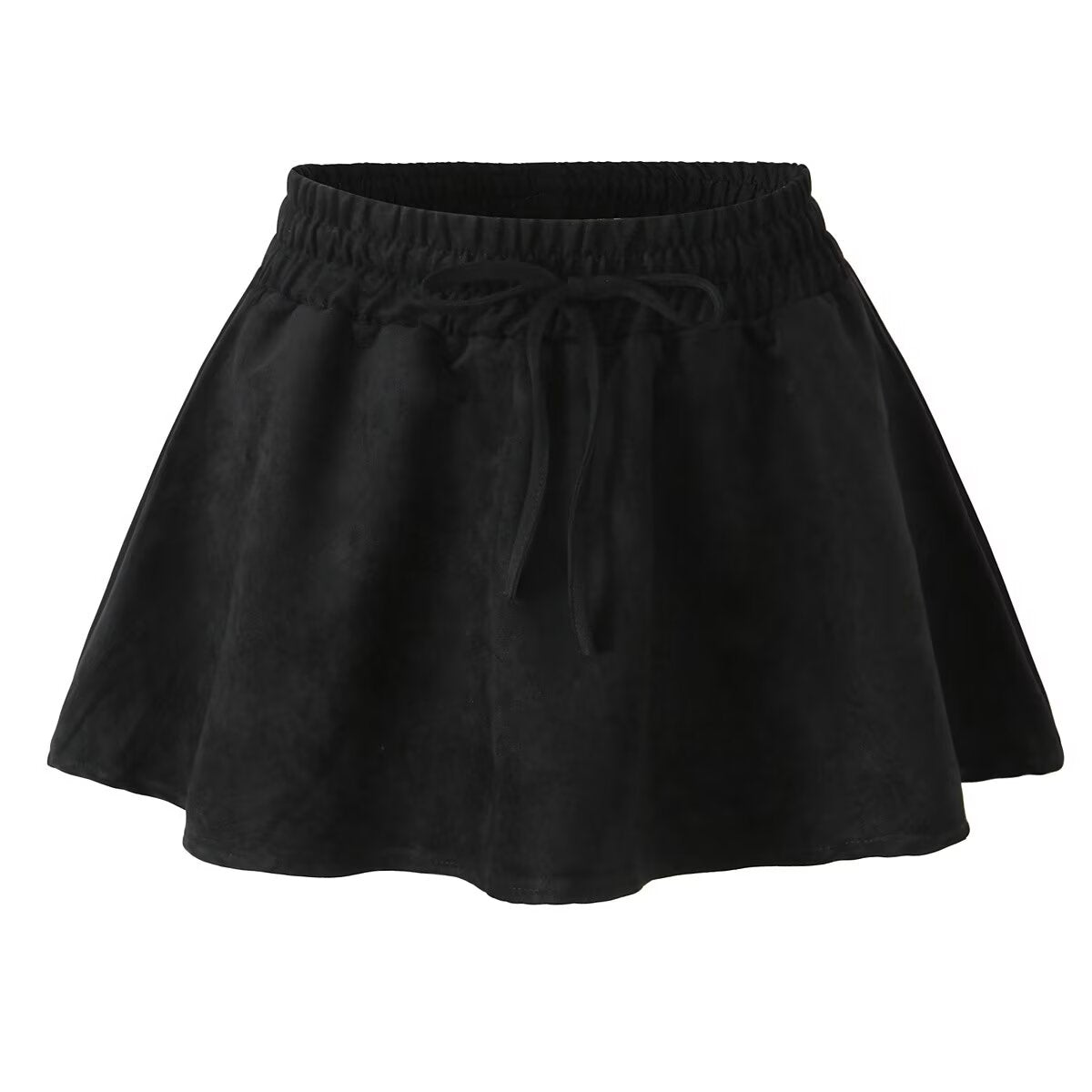 Retro Elastic Waist Suede Pettiskirt with Safety Pants Skirt Autumn High Waist Lace up Skirt Black