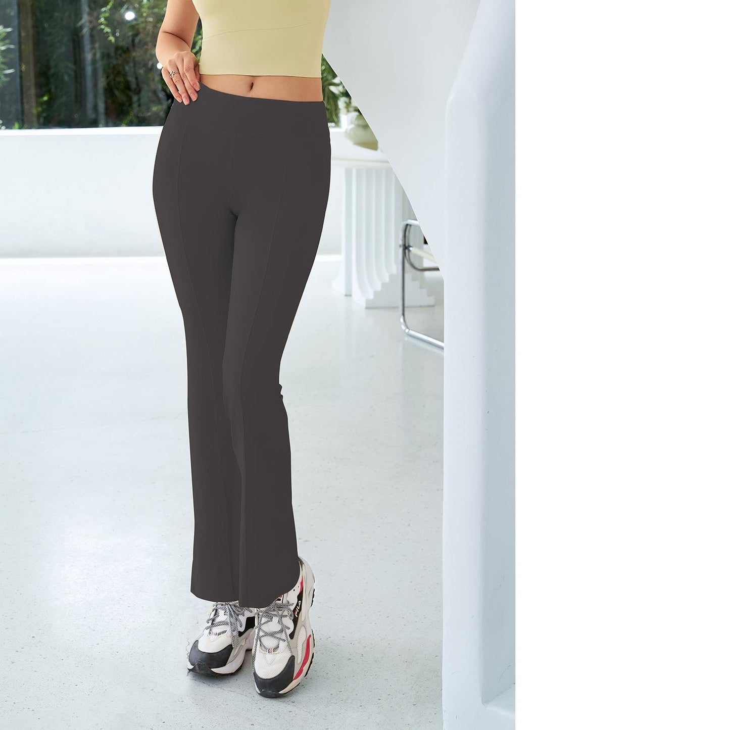 Autumn Bell Bottom Pants Women High Waist Stretch Pants Small Tall Slimming Casual Thin Outer Wear Yoga Bootcut Trousers Gray