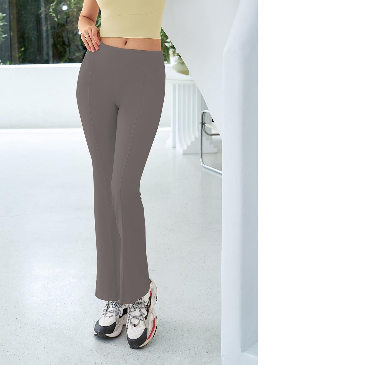 Autumn Bell Bottom Pants Women High Waist Stretch Pants Small Tall Slimming Casual Thin Outer Wear Yoga Bootcut Trousers Gray2