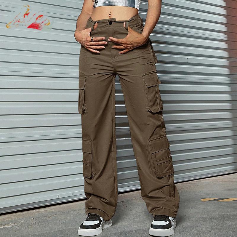 Fall Retro Multi Pocket Straight Cargo Pants Male Women Trendy Brand Loose Street Wide Legs Dark Brown