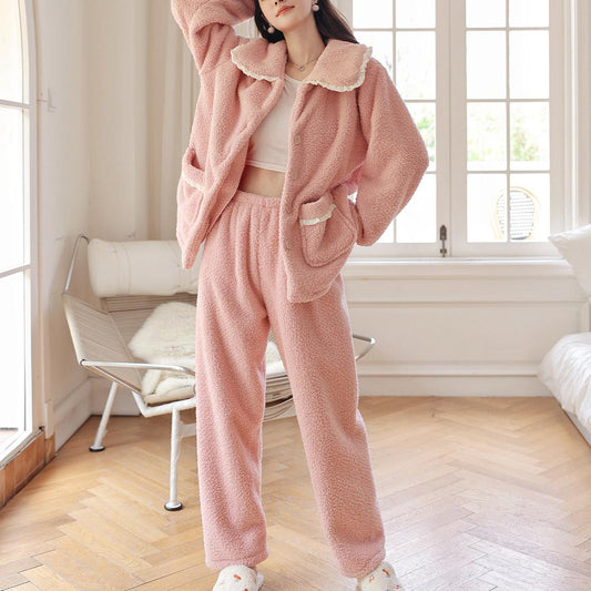 Autumn Winter Homewear Women Cloud Velvet Soft Korean Sweet Cartoon Plush Pajamas