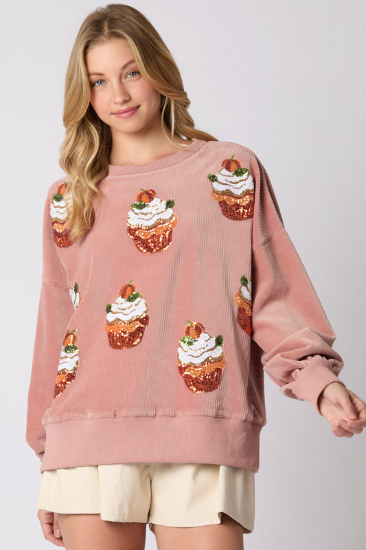 Autumn Winter Christmas Pumpkin Cake Sequ round Neck Loose Pullover Sweater