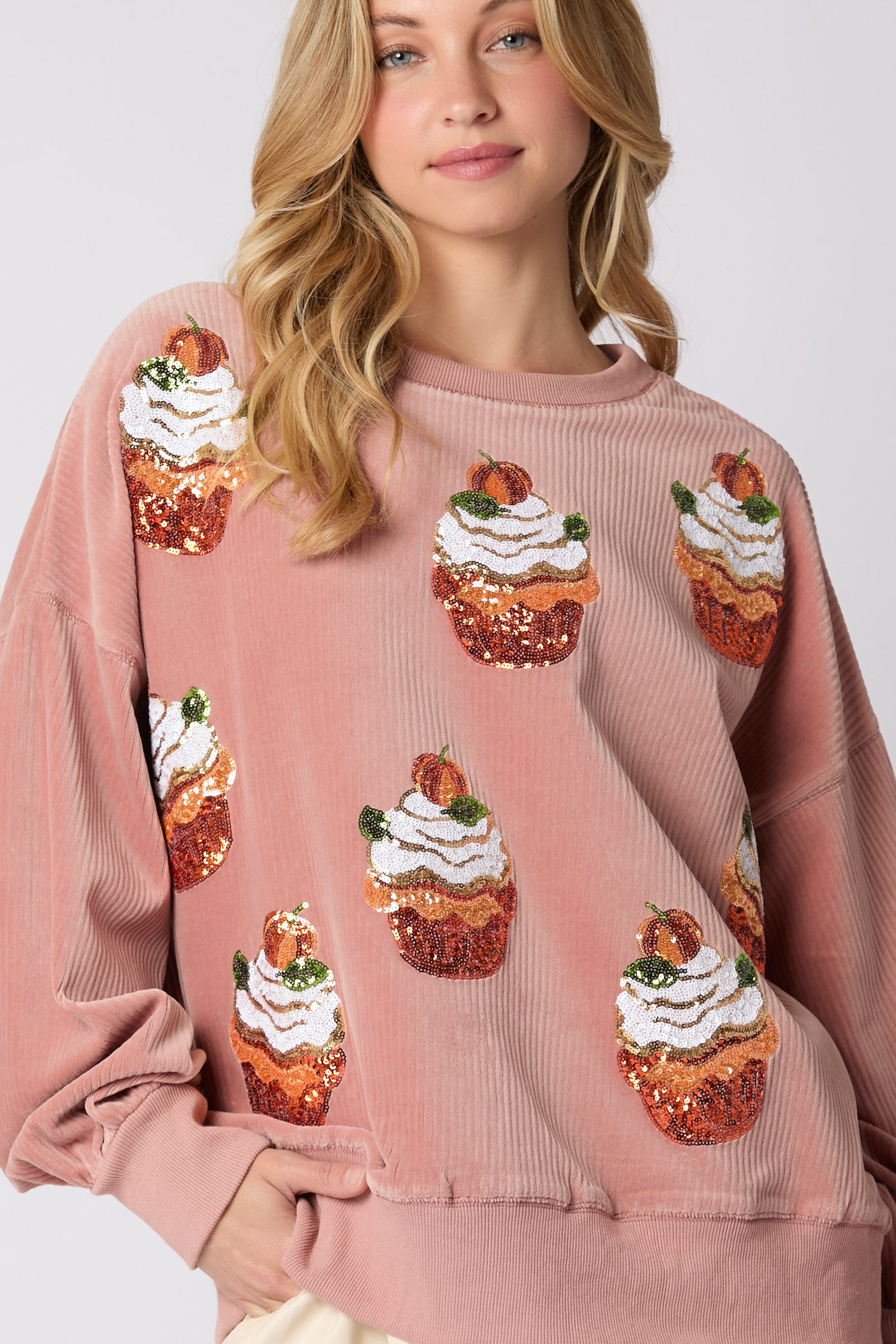 Autumn Winter Christmas Pumpkin Cake Sequ round Neck Loose Pullover Sweater