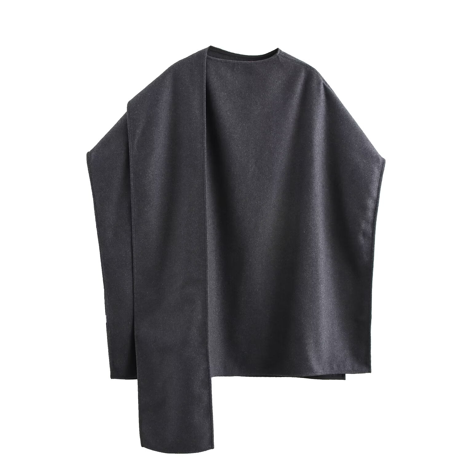 Winter Women Clothing Stylish Simple Blended Woolen Cloak Tops Dark Grey