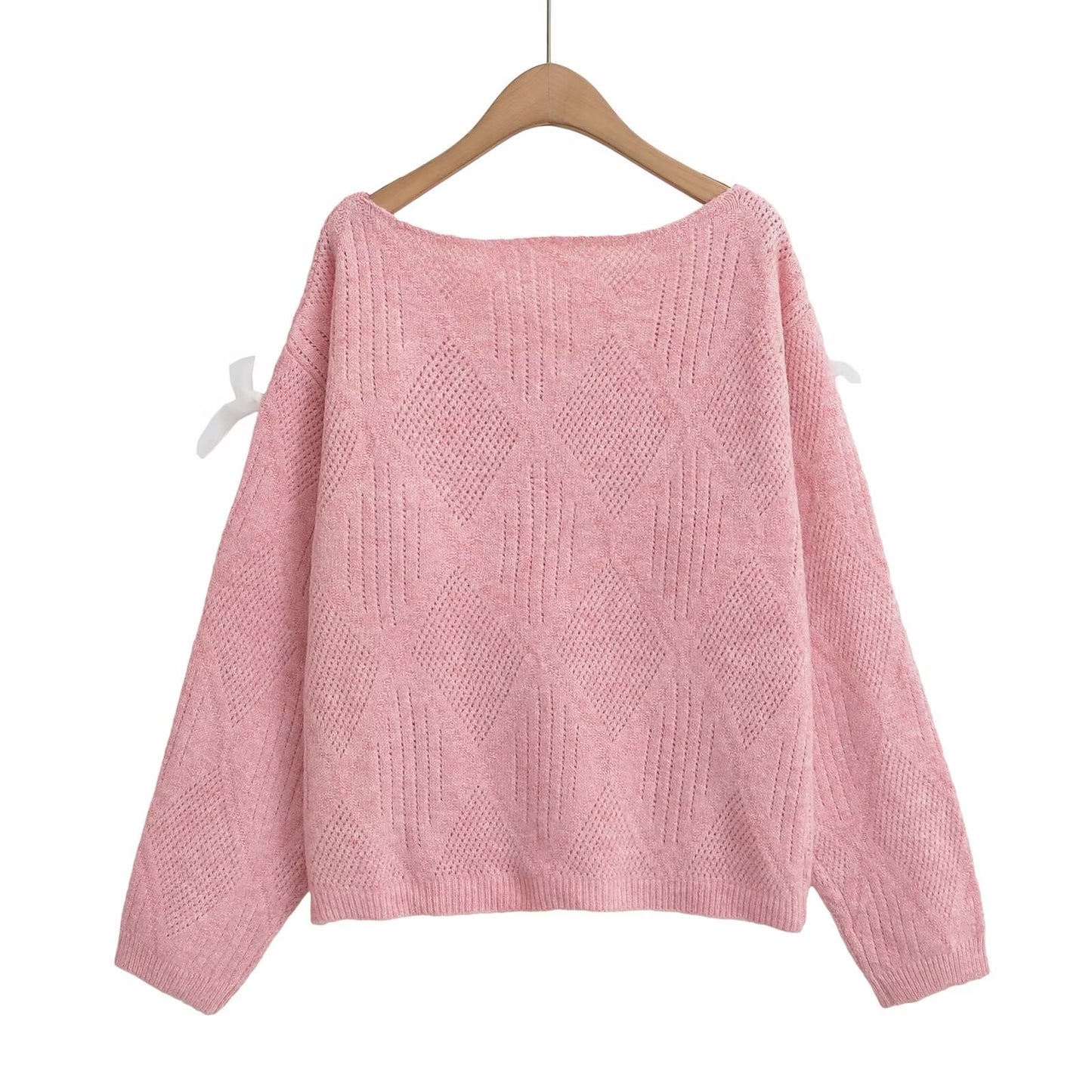 Winter Sweet Fresh round Neck Long Sleeve Bow Loose Sweater for Women