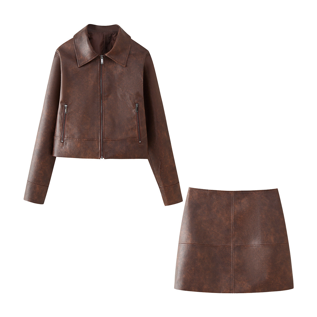 Autumn Women Clothing Street Collared Pocket Decoration Jacket Coat Short Skirt Sets