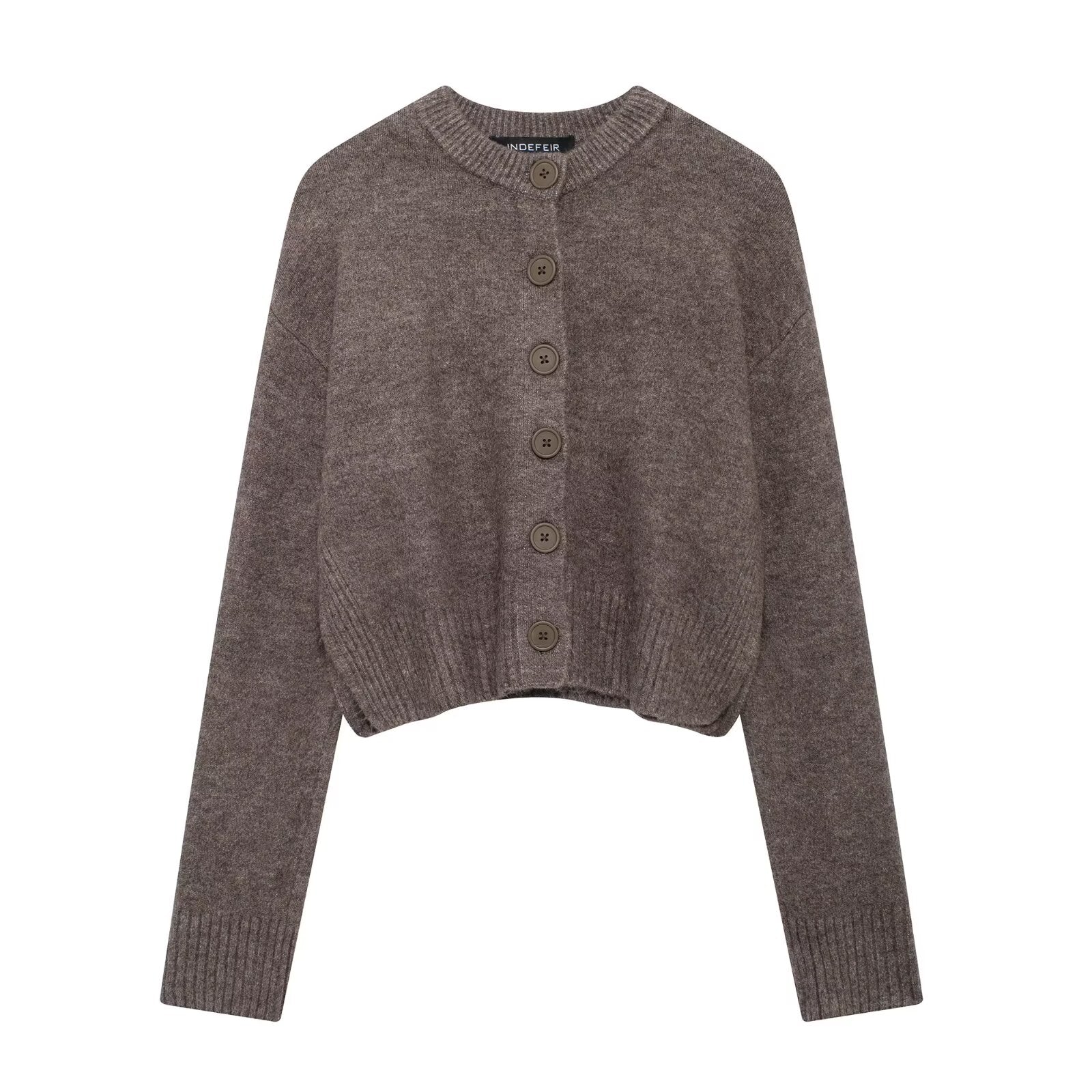 Fall Women Clothing Loose Fitting Casual round Neck Long Sleeve Short Soft Knitted Jacket