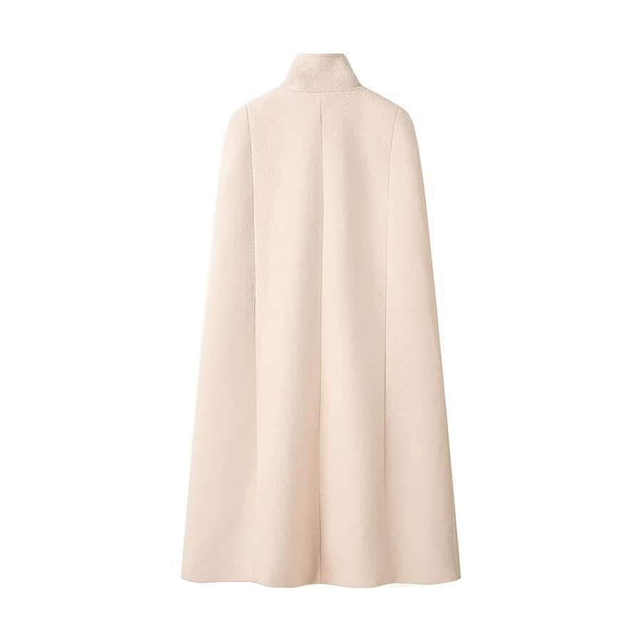 Autumn Winter Women Clothing Casual Sleeveless Solid Color Cloak Turtleneck Coat