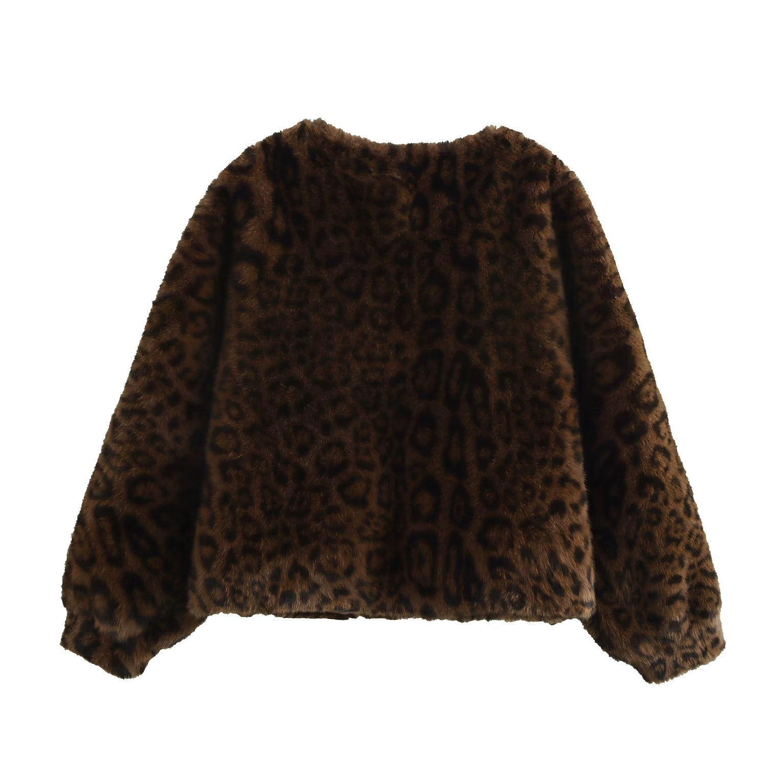 Women Clothing Winter round Neck Zipper Leopard Fur Warm Faux Fur Coat