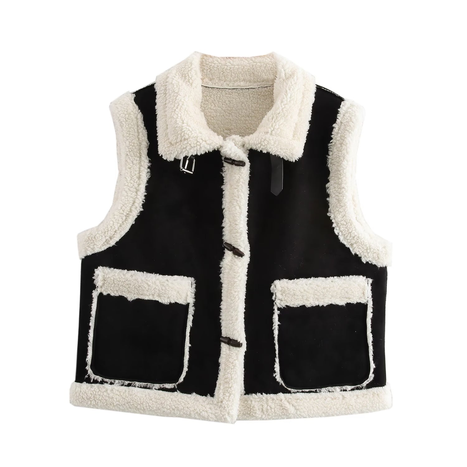 Winter Contrast Color Lamb Fur Suede Motorcycle Sleeveless Fur Vest Vest Coat Women