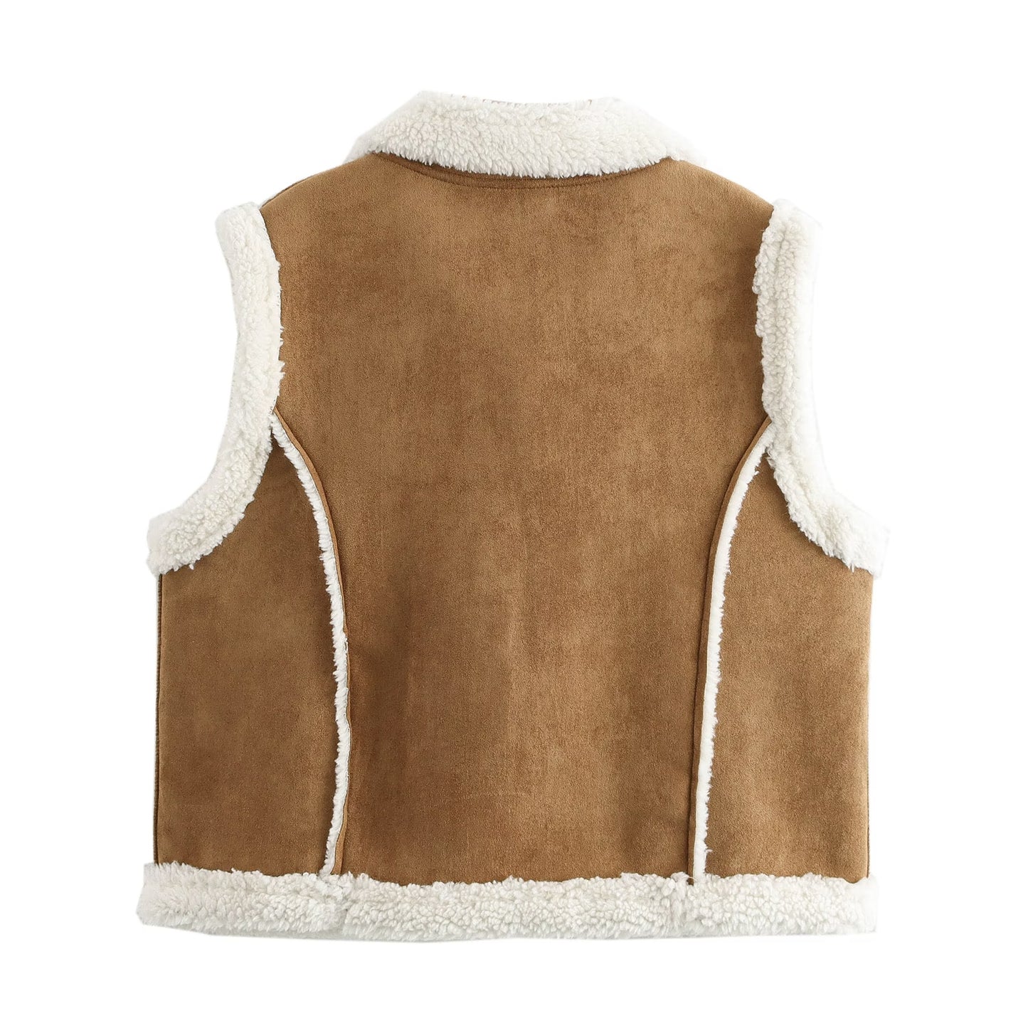 Winter Contrast Color Lamb Fur Suede Motorcycle Sleeveless Fur Vest Vest Coat Women