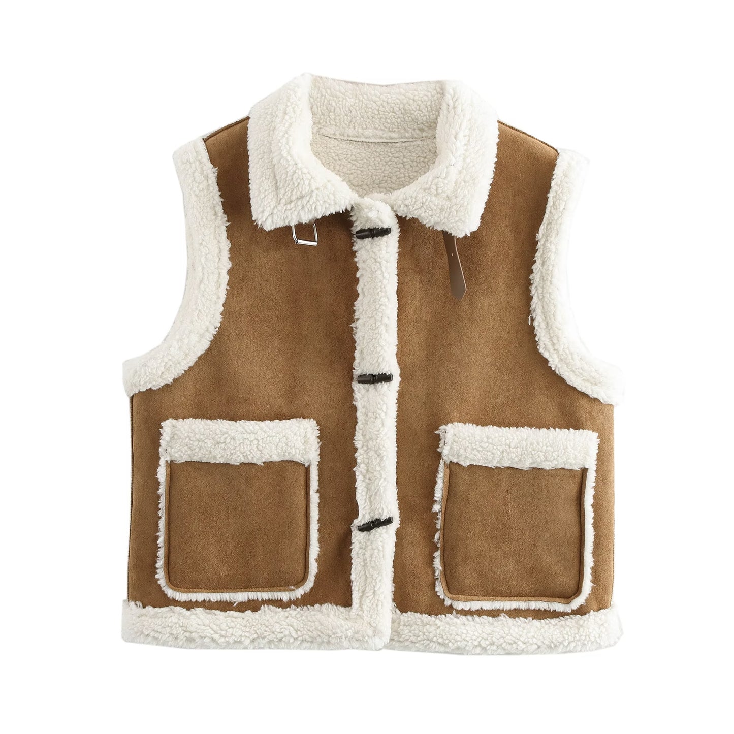 Winter Contrast Color Lamb Fur Suede Motorcycle Sleeveless Fur Vest Vest Coat Women One Size Khaki