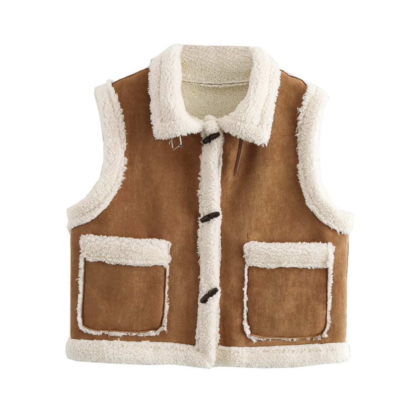 Winter Contrast Color Lamb Fur Suede Motorcycle Sleeveless Fur Vest Vest Coat Women One Size camel