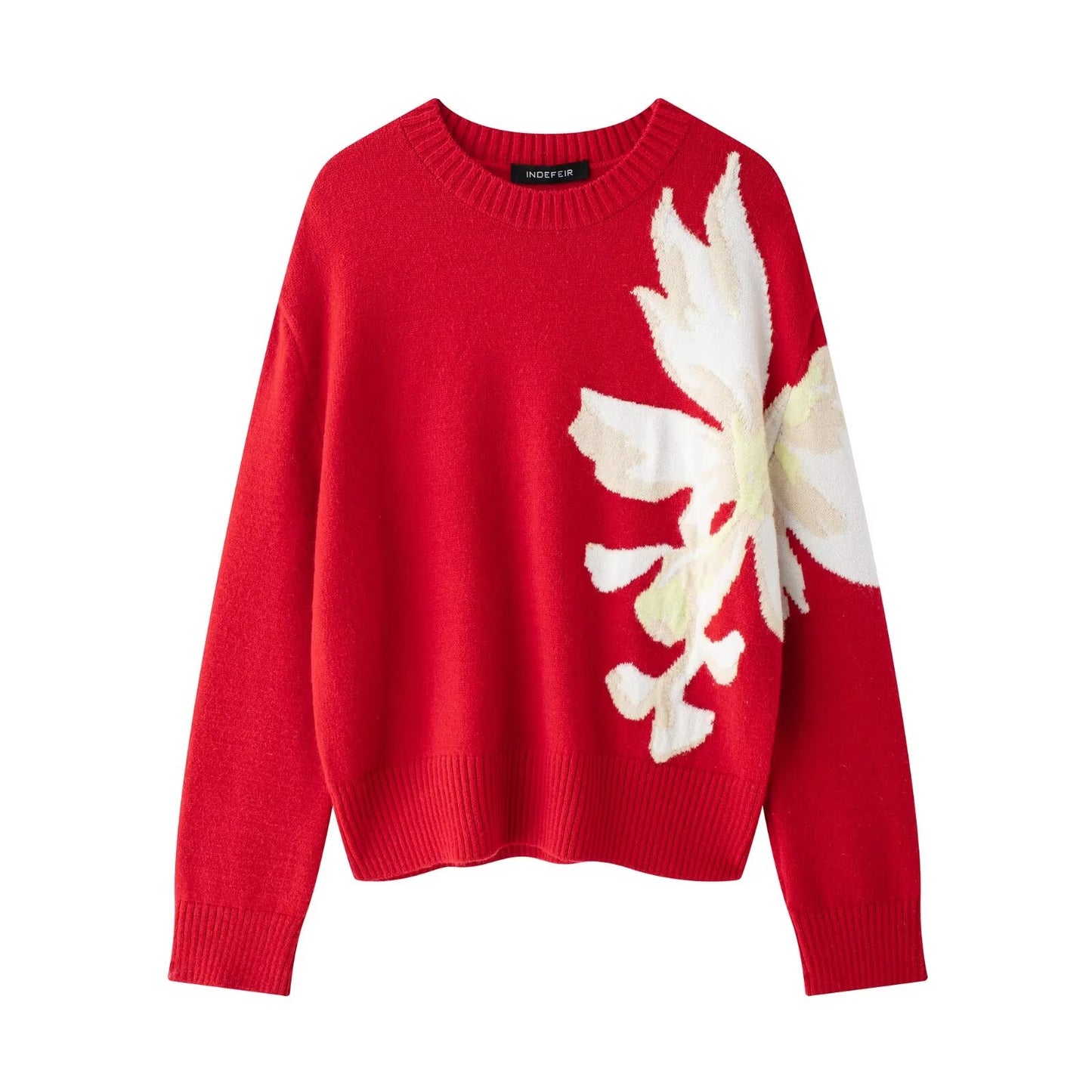 Fall Women Clothing Gold Scale Floral Contrast Color All Matching Embroidered Loose Sweater Sweater Women Red