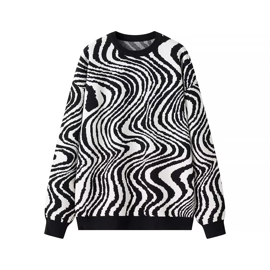 Autumn Winter Women Clothing Zebra Pattern Casual Loose Chic Pullover Sweater Sweater