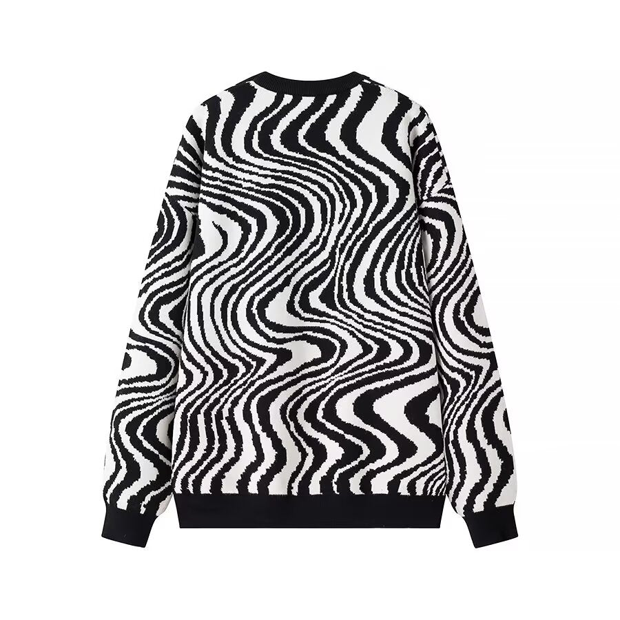 Autumn Winter Women Clothing Zebra Pattern Casual Loose Chic Pullover Sweater Sweater