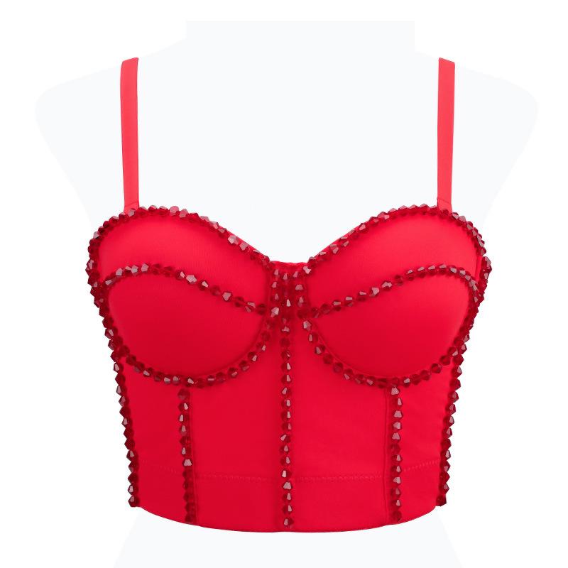 Boning Corset Corset Sexy Slimming Sexy Tube Top Outer Wear Rhinestone Beaded Waist Strap Red