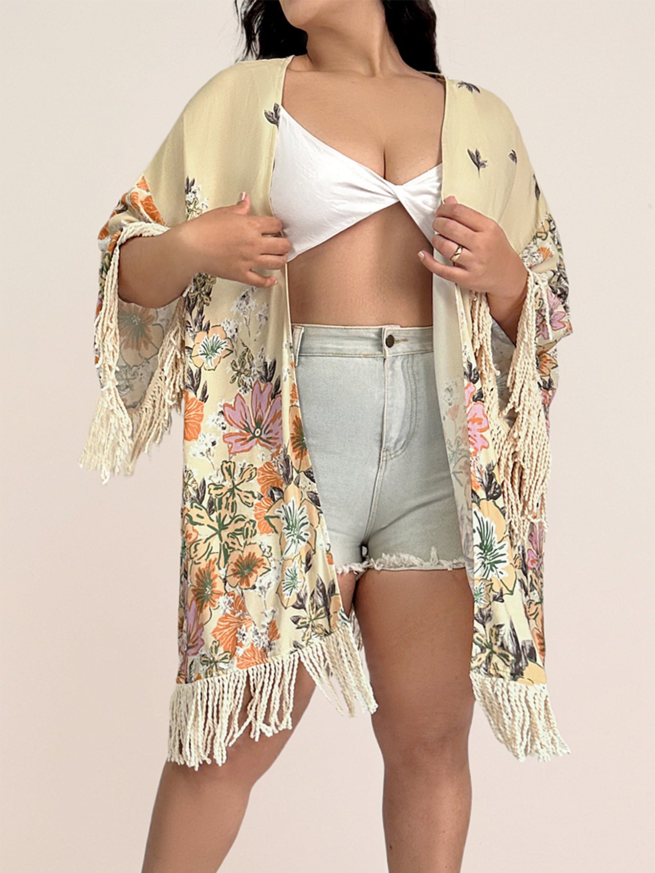 Plus Size Bohemian Printed Women Casual Vacation Beach Tassel Blouse Cardigan Women Clothes Tassel Coat