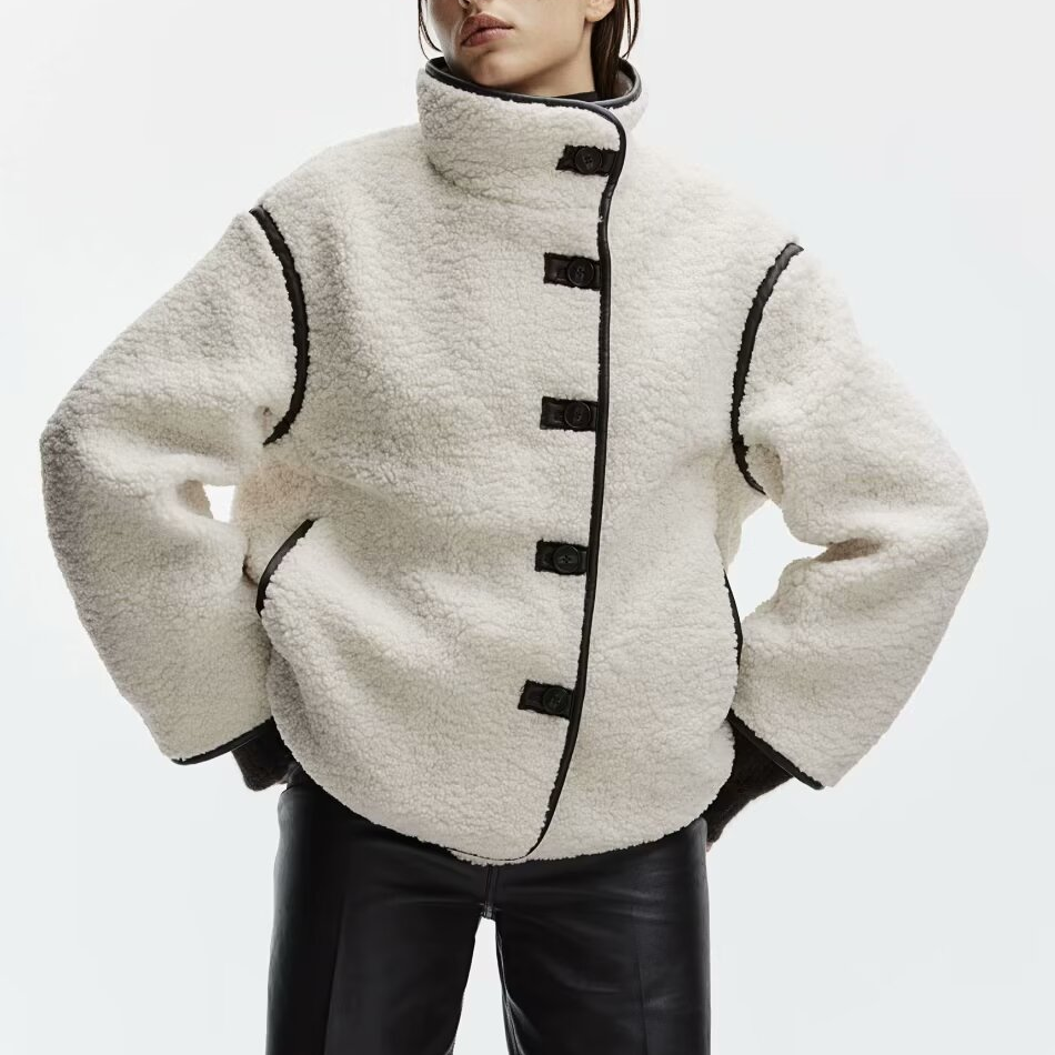 Women Loose Imitation Lamb Wool Stand Collar Coat