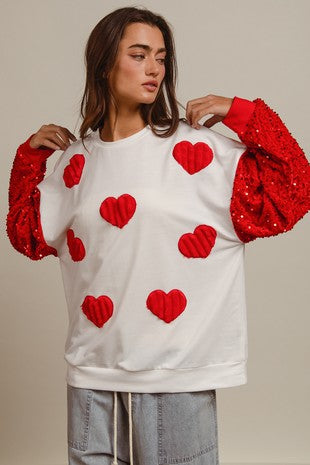 Women Clothing Valentine Day Sequined Sleeves All Match Top Sweet Long Sleeve Sweater for Women