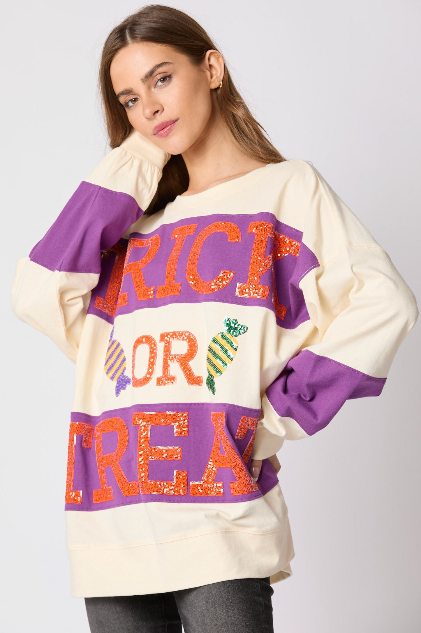 Autumn Winter Women Halloween Alphabet Sequ Multicolor Hoodie Casual Top for Women