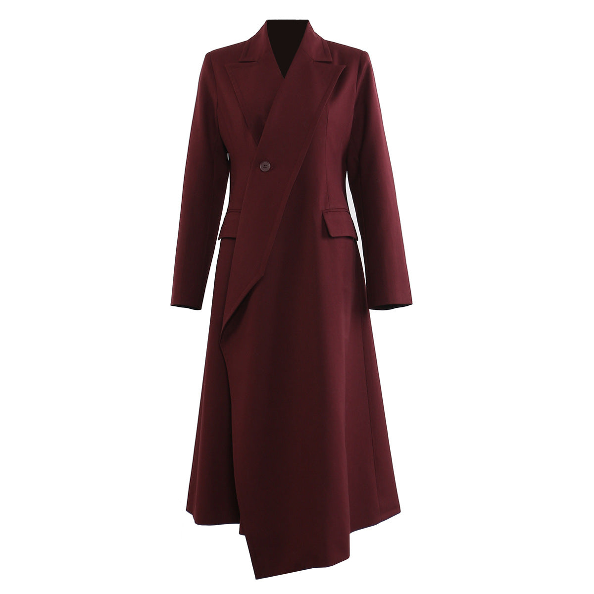 Autumn Winter Super Beautiful Angola Red Personality Collar Mid Length Blazer Trench Coat