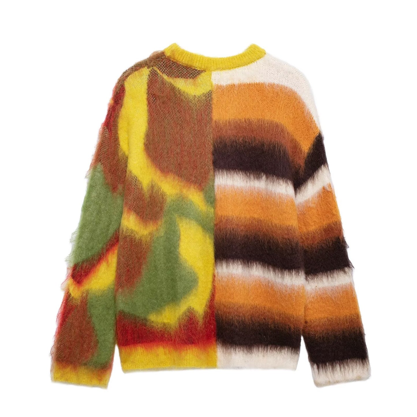 Women Clothing Autumn Winter Rainbow Contrast Jacquard Loose Fitting Knitwear Sweater