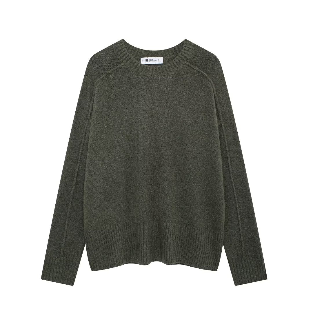 Autumn round Neck Plain Stitch Pullover Long Sleeve Knitted Top Women Clothing