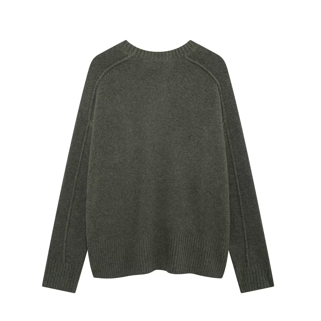 Autumn round Neck Plain Stitch Pullover Long Sleeve Knitted Top Women Clothing