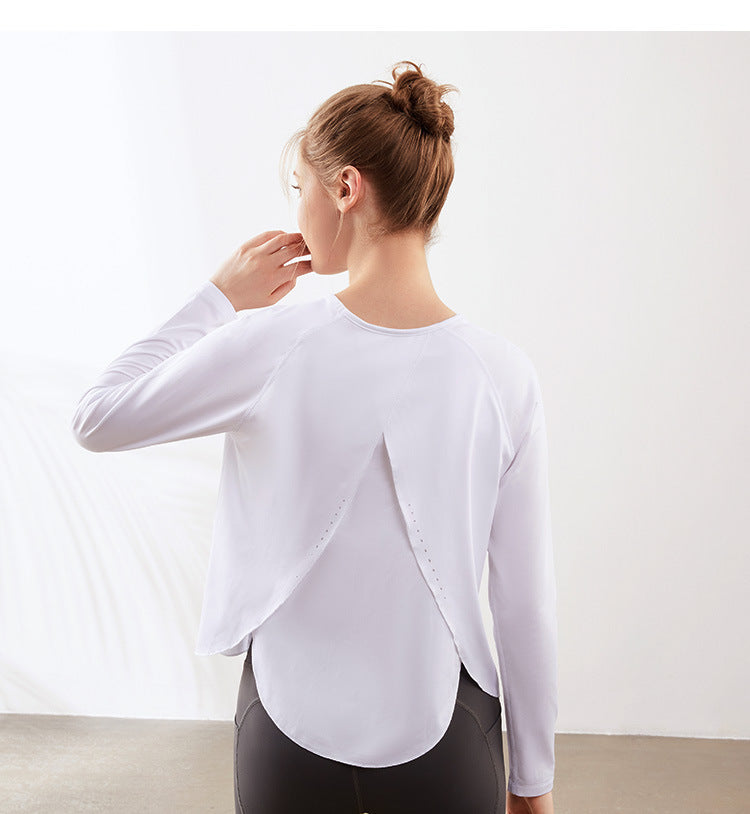 Split Beauty Back Yoga Clothes Women Loose Quick Drying Running Sport Long Sleeve Top Breathable Workout Blouse