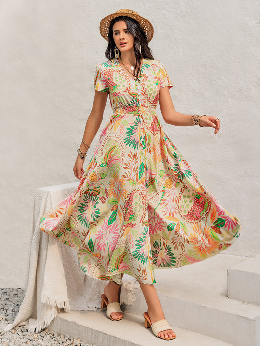 Women Summer Short Sleeve Step Bohemian Dress